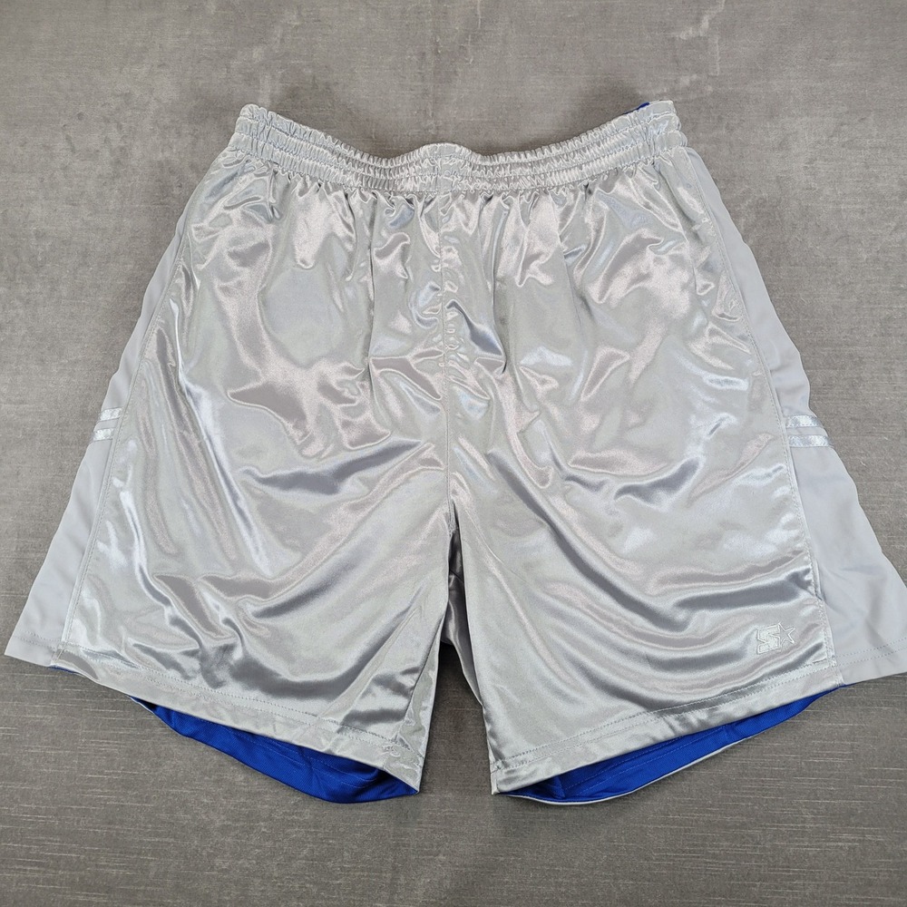 Starter Vintage Mens Reversible Basketball Shorts Silver Mesh Dazzle Athletic Lg